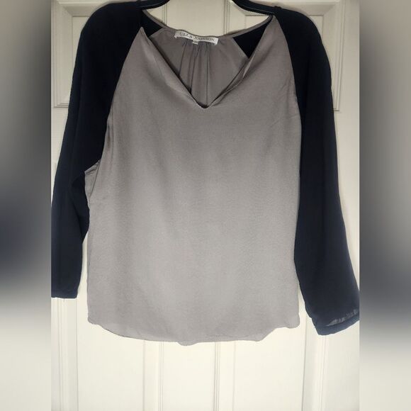 Ulla Johnson 6 Gray Black Color Block 100% SILK LngSlv V-neck Women’s Top - Picture 1 of 7